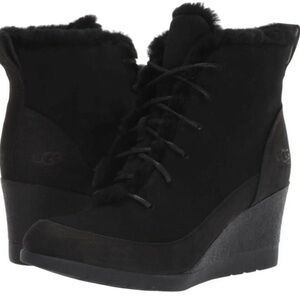 UGG Women's Black Suede Wedge Boots Bridgit 12